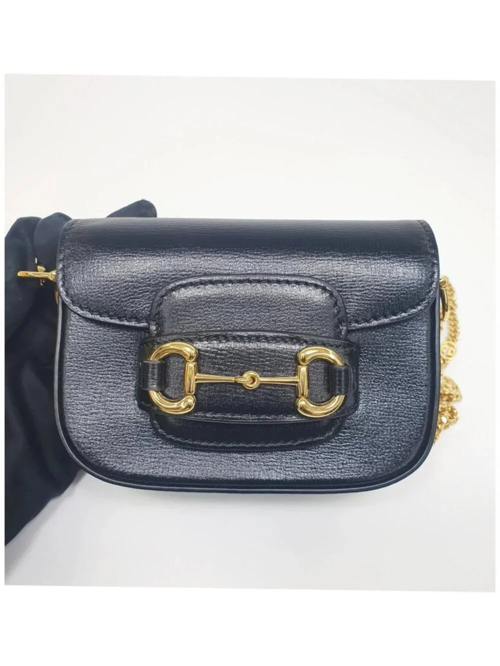 Authentic Gucci Horsebit 1955 Mini Chain Crossbody Black Leather